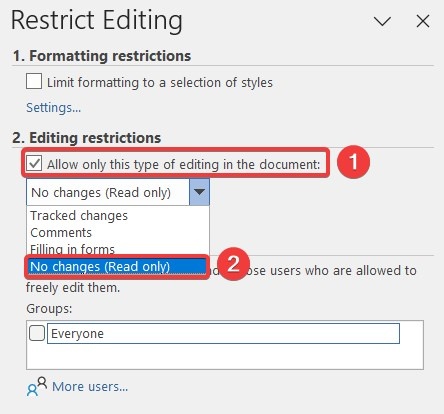 enable read only to protect word