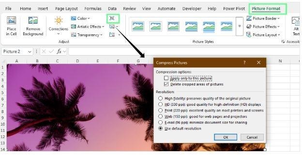 excel compress pictures