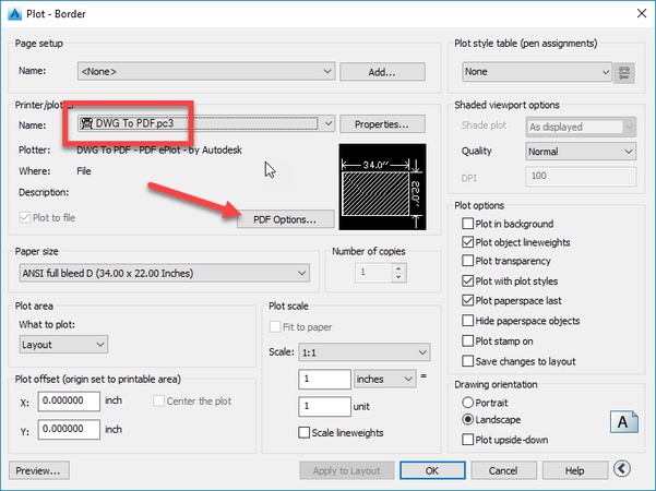 export autocad dwg file to pdf