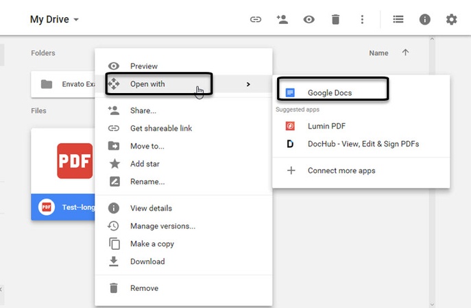 ouvrir pdf google drive avec google docs