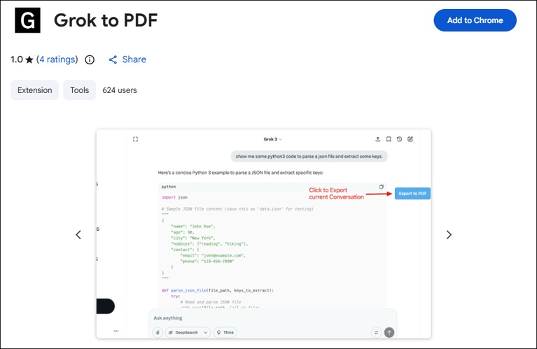 grok to pdf chrome extension