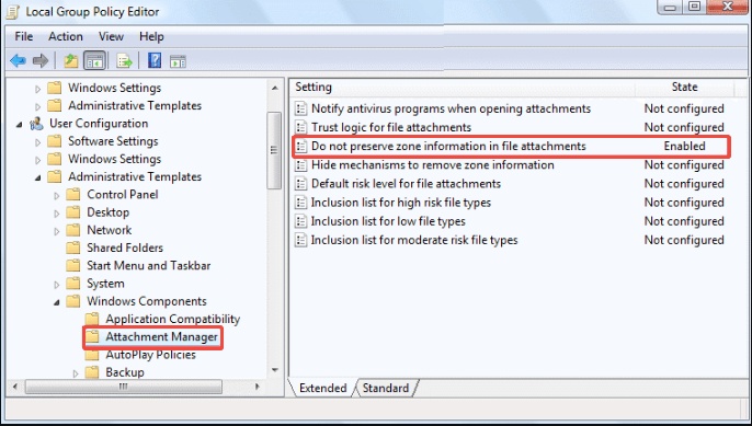 group policy disable motw for new files