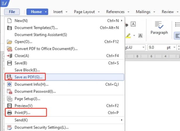 guardar hwp en pdf en el visor de palabras de mano de la oficina