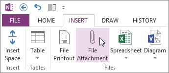insert file attatchment into onenote