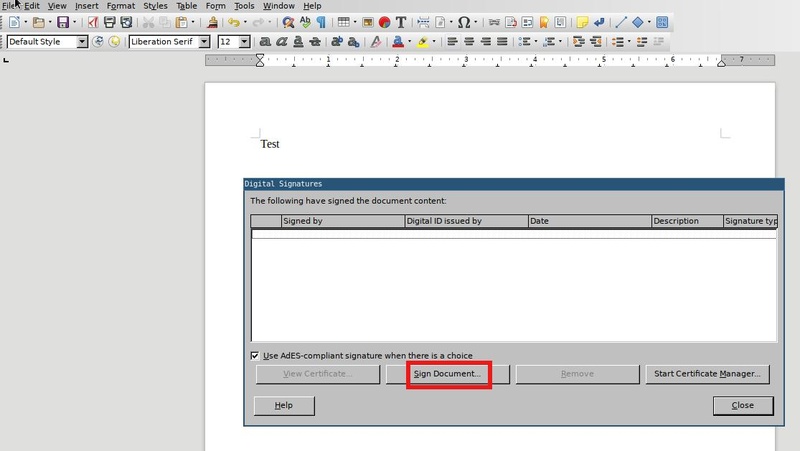 libreoffice sign pdf digitally