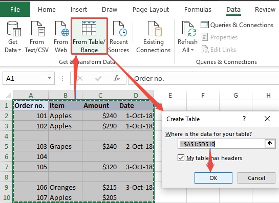 load table into excel power query editor