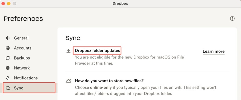 mac dropbox folder updates status
