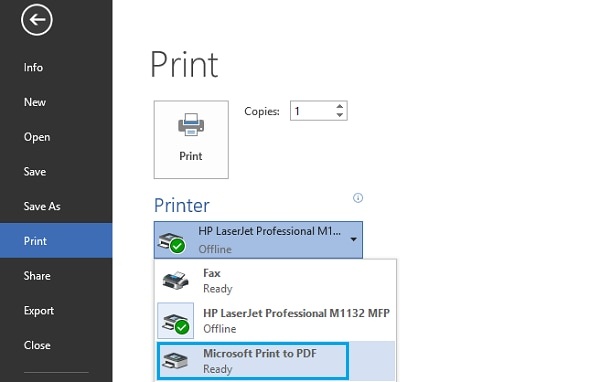 microsoft print to pdf convert msg to pdf