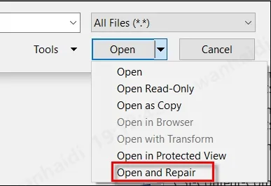 use open and repair to fix excel file couldn't open in protected view