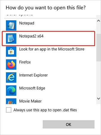 open dat files with notepad