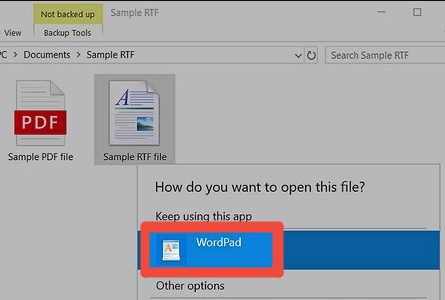 open rtf with wordpad windows