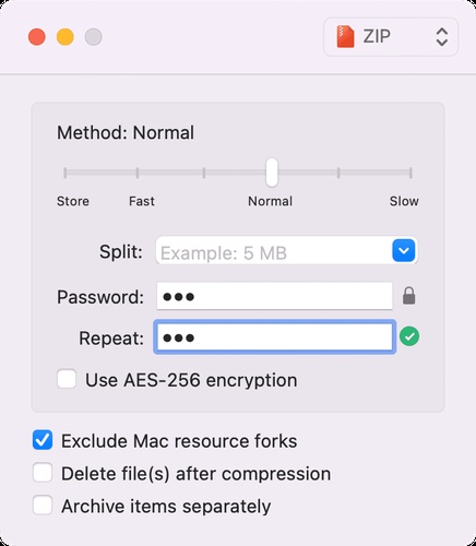 password protect zip file in keka