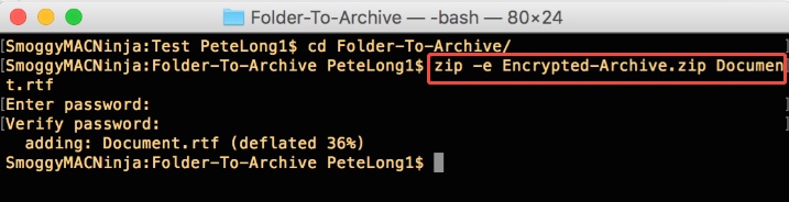 password protect zip in mac terminal