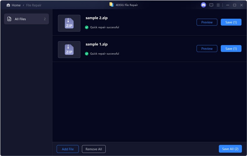 preview repaired zip files