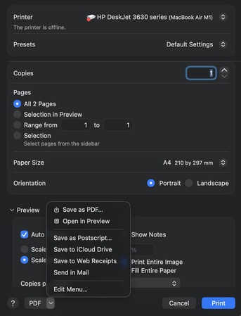 print to pdf to reduce file size