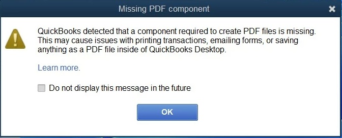 quickbooks missing pdf component