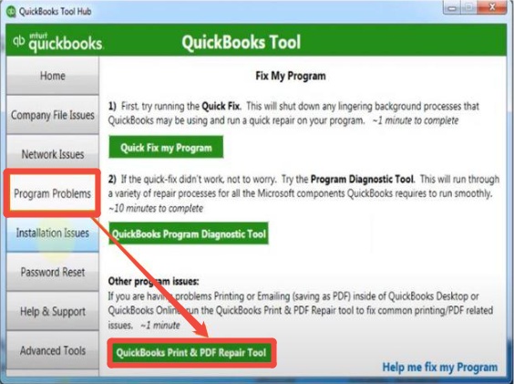 quickbooks tool hub print and pdf repair tool