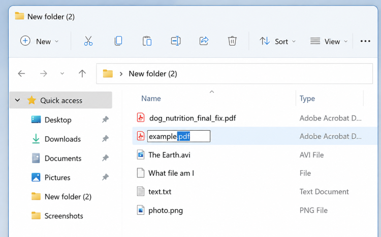 rename the file extension in file explorer