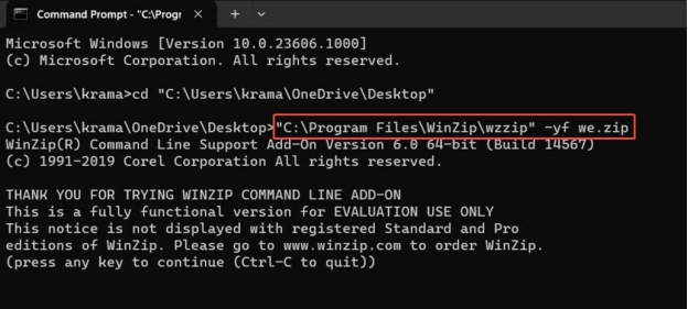 repair zip file with command prompt