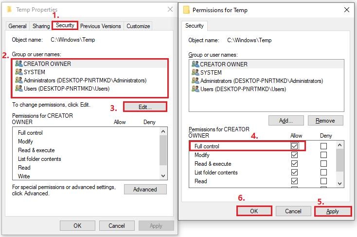 reset temp folder permissions to repair quickbooks print pdf errors