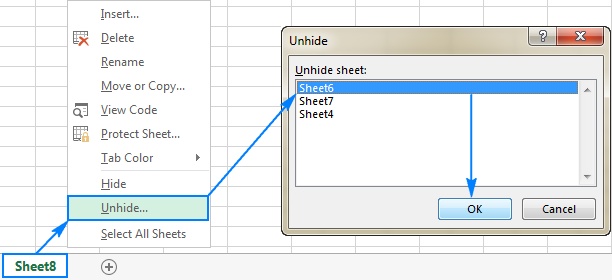 right click to find hidden sheets in excel