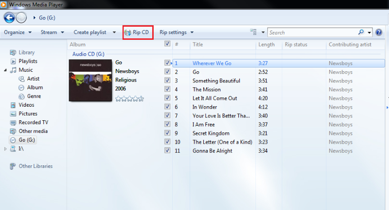 rip music from cd using windows media player