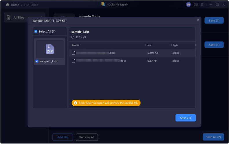 save repaired zip files