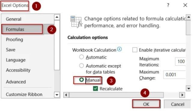 set excel calculations to manual