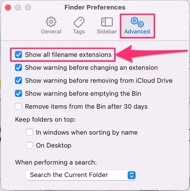 show all filename extensions finder