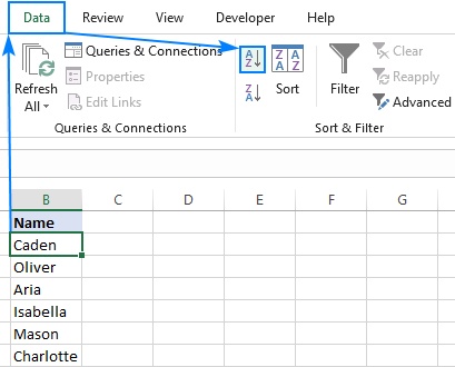 sort data column to find empty rows
