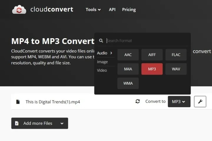 turn mp4 to mp3 with cloudconvert