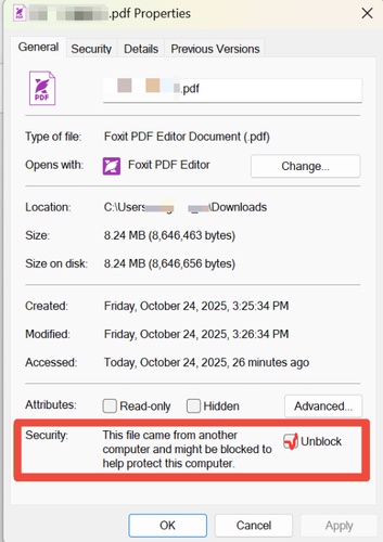 unblock single file to fix file attempted to open could harm computer error