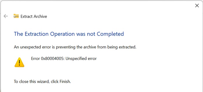 an unexpected error is preventing the archive from being extracted