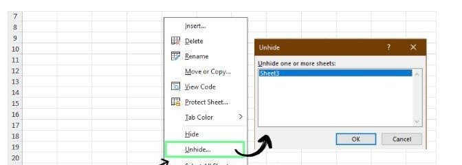 unhide excel sheets