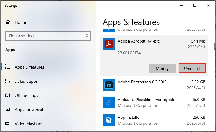uninstall adobe acrobat
