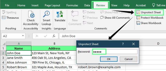 unprotect excel sheet with password