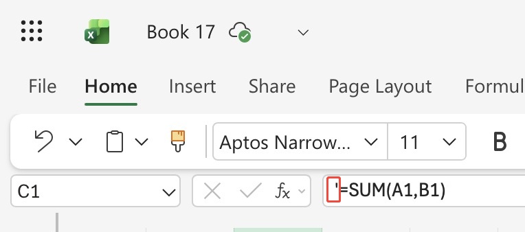 use apostrophe to force calculate excel formulas