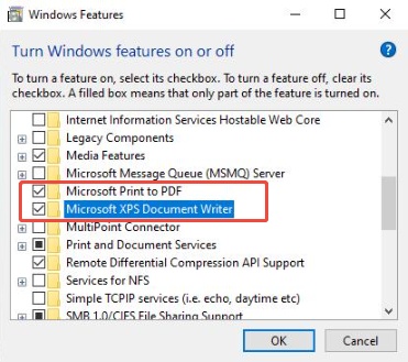 enable microsoft xps document writer to fix quickbooks print pdf errors