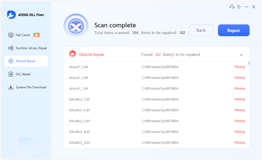 Start repairing DirectX errors with 4DDiG DLL Fixer