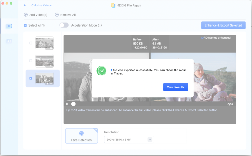 4ddig file repair mac - export colorized video successfully