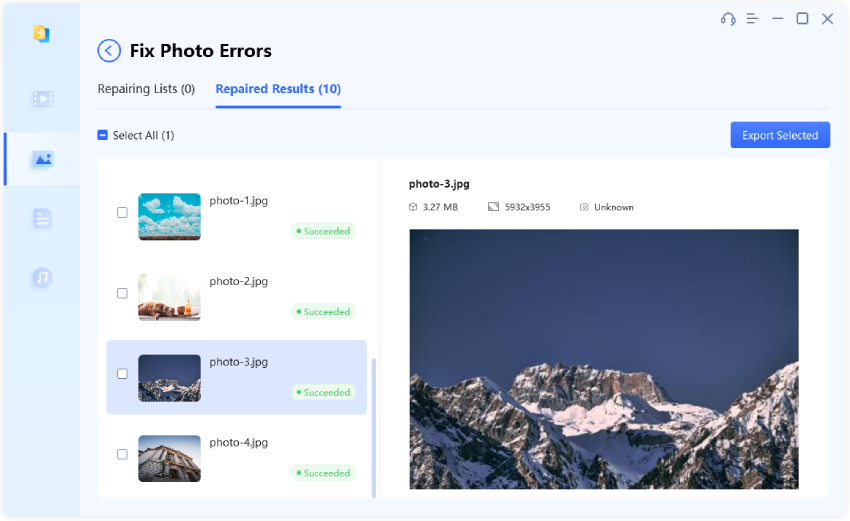preview the repaired photos