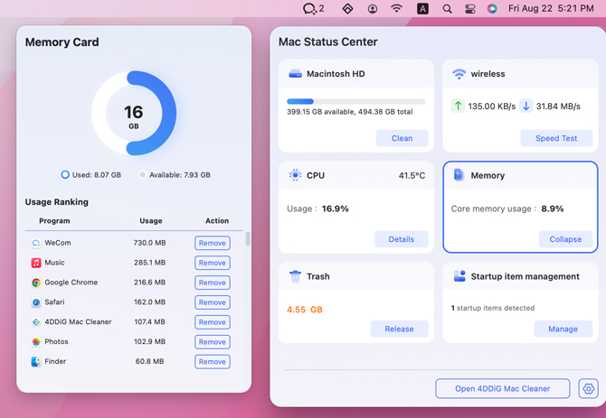 check memory usage