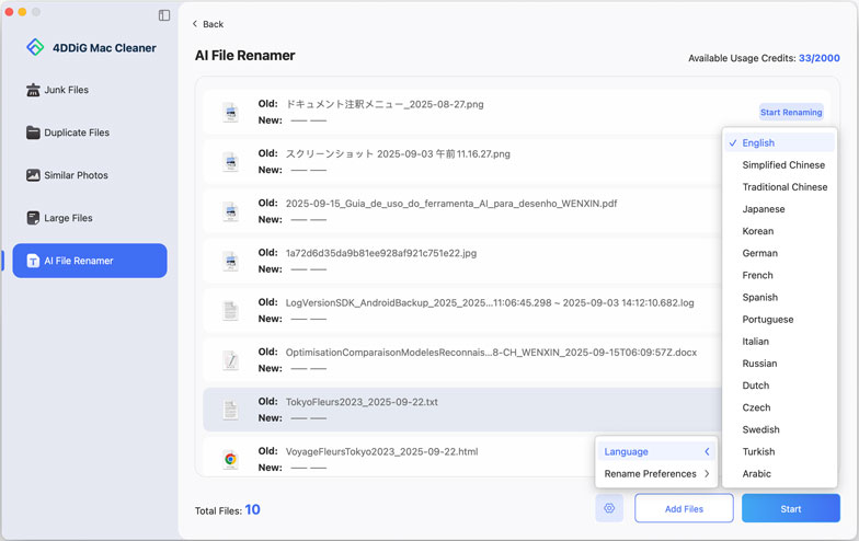 customize output language to renmae files