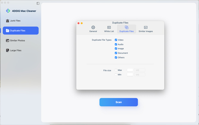 customize scanning options for duplicates