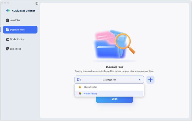 select folder directory to scan duplicates