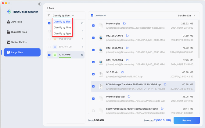 select mac big files to remove