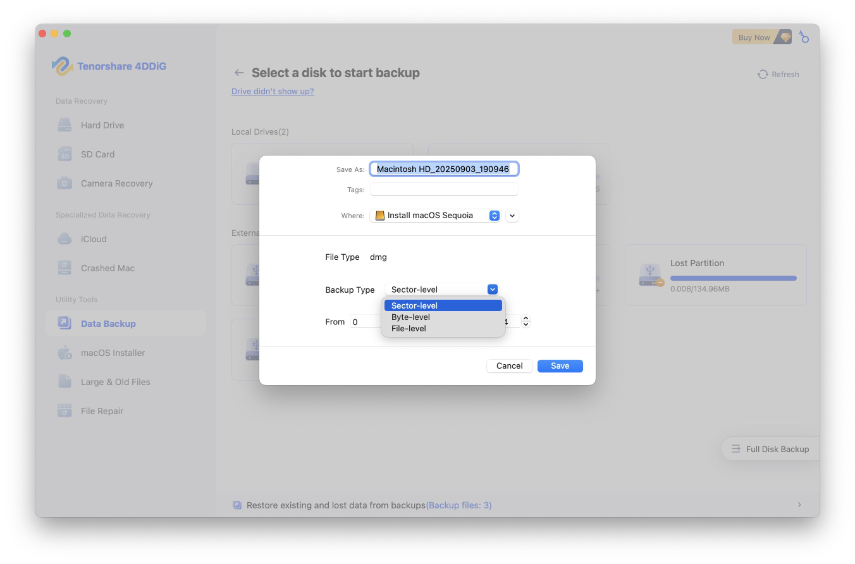 choose backup type
