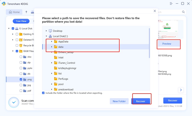 Choose a separate destination for recovered files in 4DDiG Windows Data Recovery