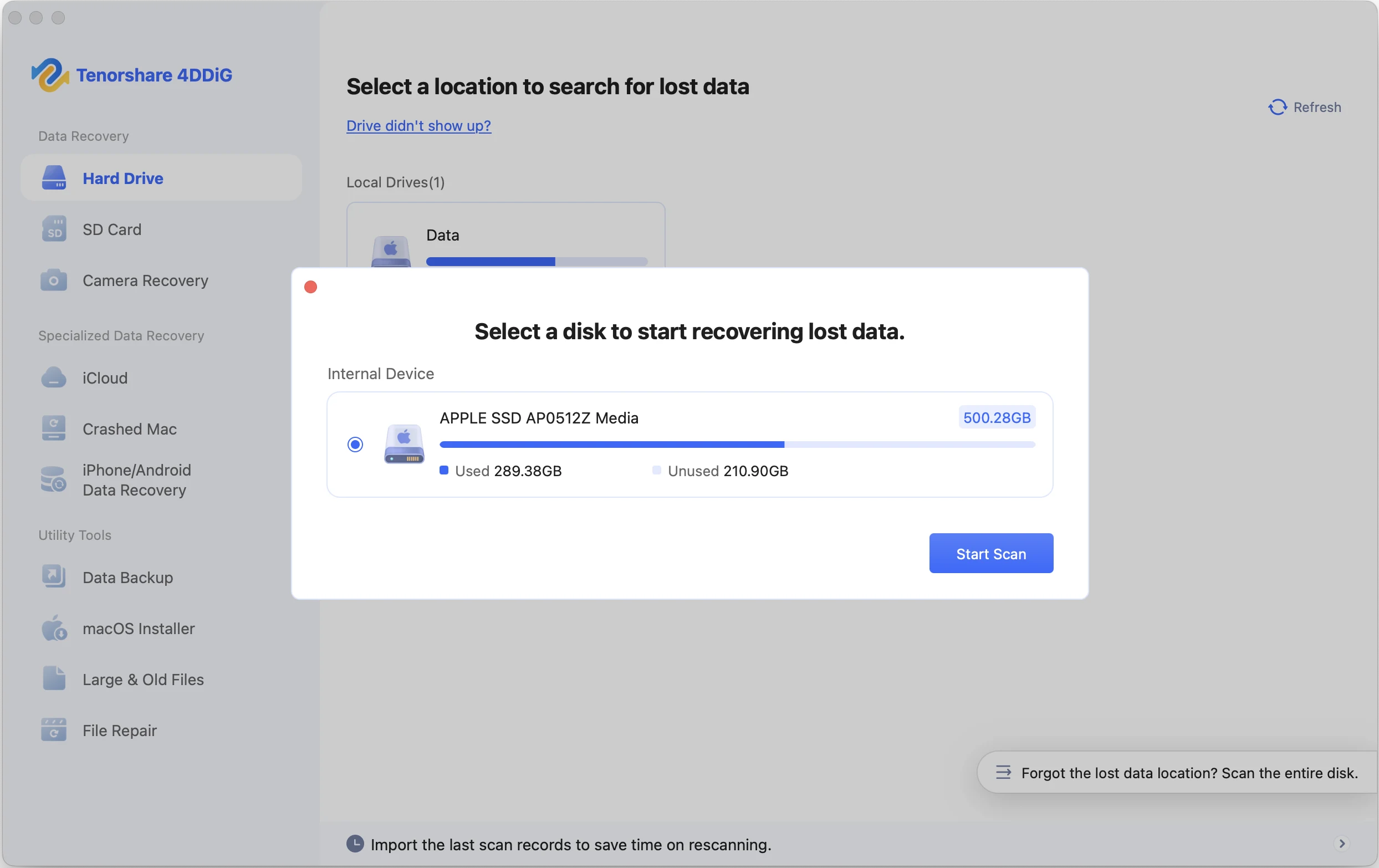 forgot the lost data location