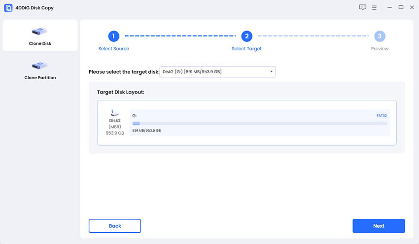 select the new ssd as target disk
